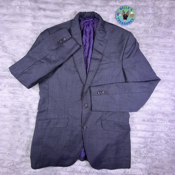Ted Baker Blazer 40R Blue Black Check Endurance Single Breasted Suit Jacket - Picture 2 of 13